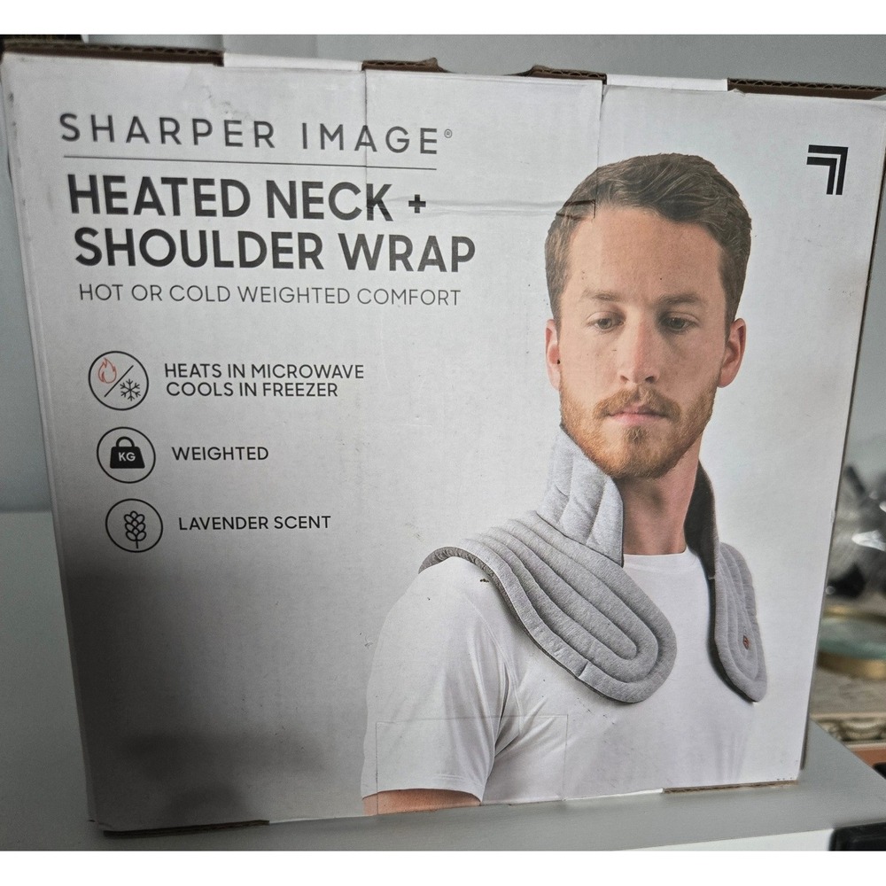 Sharper Image Heated Neck and Shoulder Wrap Weighted Lavender Scent Gray New